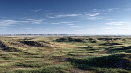 Fototapeta premium Vast grassy plains under a clear sky.