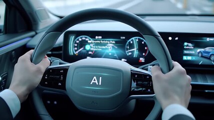Artificial intelligence modern driving experience, cutting-edge technology interface on vehicle - Powered by Adobe