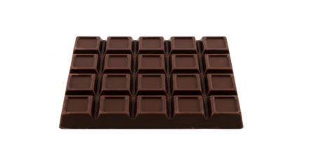A whole dark chocolate bar with squares, isolated on transparent background