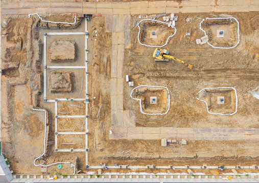 Aerial View Construction Site Building Foundation