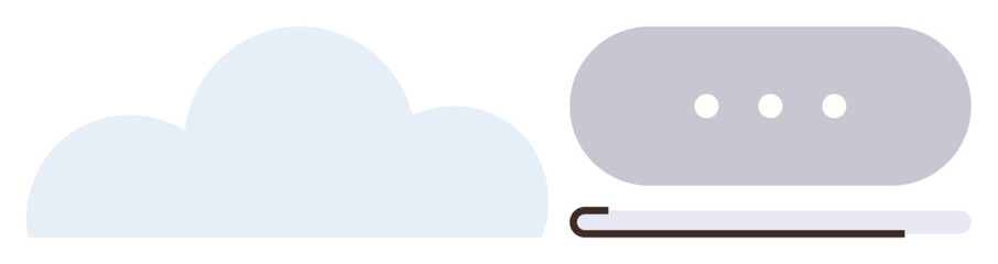 Cloud shape beside a text message bubble with typing ellipsis symbolizes connectivity, storage, communication. Ideal for cloud computing, messaging, technology, data exchange, networking, teamwork