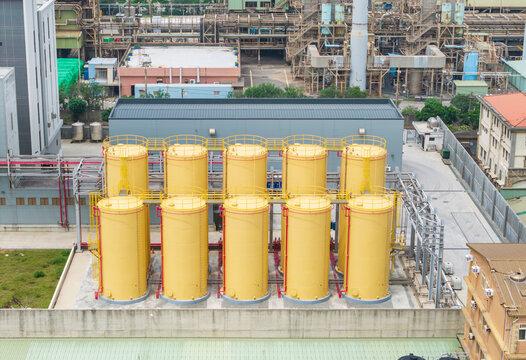 Chemical Plant Yellow Storage Tanks Aerial View