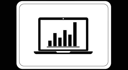 Laptop Computer with Bar Chart Icon Displaying Business Data on Isolated White Background