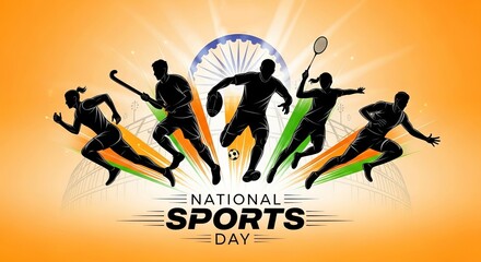 Illustration Celebrating National Sports Day Featuring Various Sports Activities