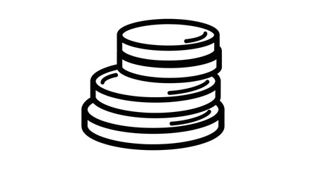 Stack of golden coins in minimalist outline style, financial growth concept, isolated white background.