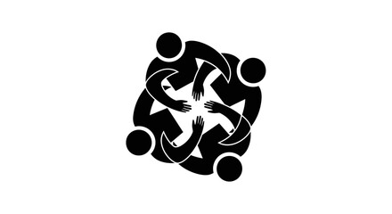 Four Abstract People Holding Hands in a Circle Depicting Teamwork and Unity on Isolated White Background
