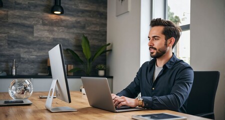 Fototapeta premium Entrepreneur on video call in modern office
