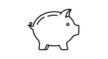 Simple piggy bank outline icon on an isolated white background, representing the concept of saving money.