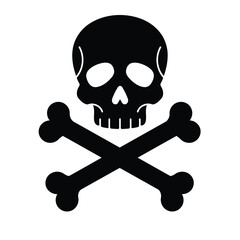 Vector illustration of Black skull and crossbones symbol on white background danger death