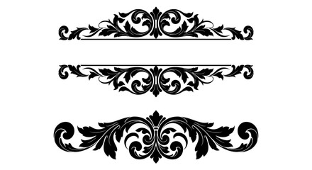 Elegant black and white vector illustration of decorative floral ribbon elements, perfect for adding a touch of sophistication to invitations and design projects.