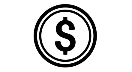 US dollar coin symbol representing money and currency, isolated black and white icon.