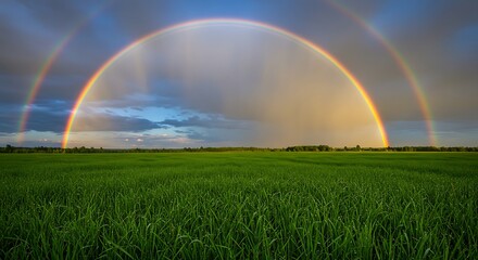 Double Rainbow Over Verdant Field