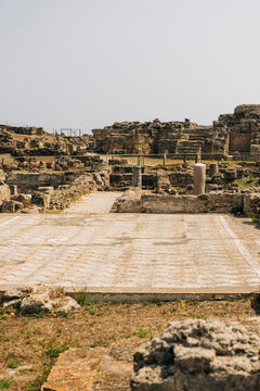  Mosaic floor and columns in Roman site of Nora
