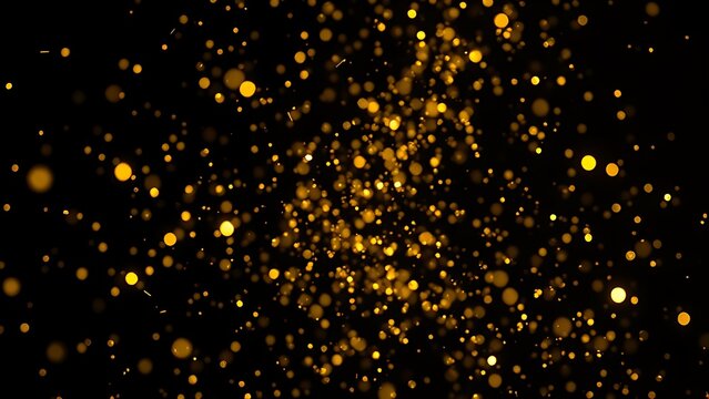 Golden confetti frozen in motion against dark background, celebrating energy and sparkle.