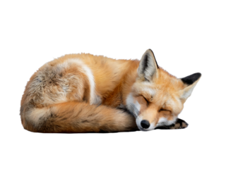 Sleeping fox curled up animal wildlife nature cute mammal rest dream relax peaceful zen fox png isolated on transparent background