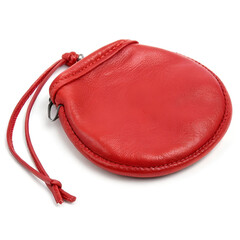 A classic red coin purse made of smooth leather, compact.