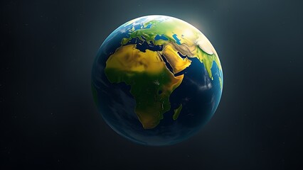 Vibrant Earth globe floating in space, showcasing continents with atmospheric lighting.