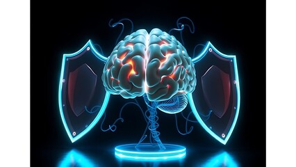 Two glowing shields protecting a delicate brain from shadowy disease tendrils, symbolizing health defense.
