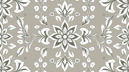 Fototapeta premium A symmetrical floral pattern featuring stylized flowers and delicate leafy elements.