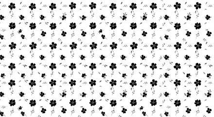 Black and white floral pattern design, repeating small flowers on a white background. © shankara