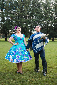Folkloric Elegance in Cueca Attire Outdoors