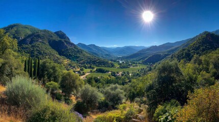 Naklejka premium Mountain valley scenic view landscape