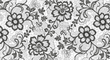 Ornate black and gray floral lace pattern design.