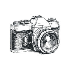 Vintage SLR Camera with Detailed Sketch Textures