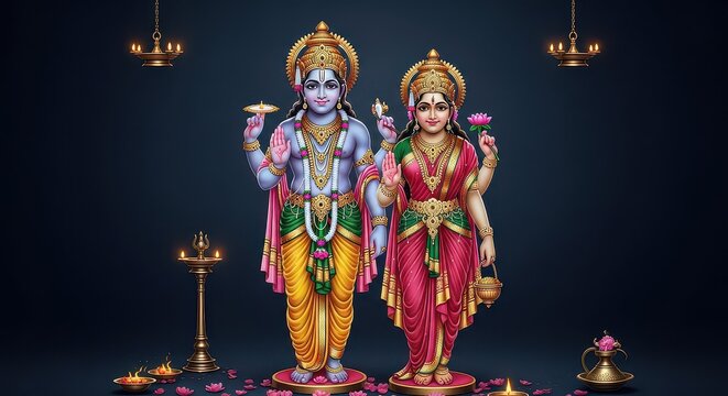 Divine Couple: Vishnu and Lakshmi, Hindu Deities