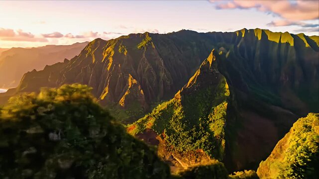 Coastal mountain range sunset view