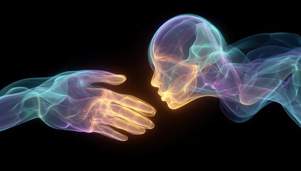Naklejka premium Two ethereal hands reaching towards each other, forming a connection