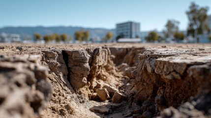 Close-up view of a cracked earth surface.