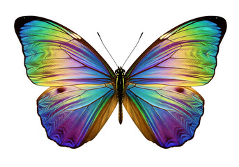 Fototapeta premium Vibrant rainbow butterfly wings isolated on transparent background