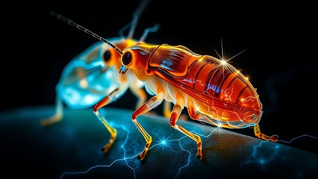 Fantastically shaped treehoppers with electrical charge visualizations surrounding their uniquely evolved bodies