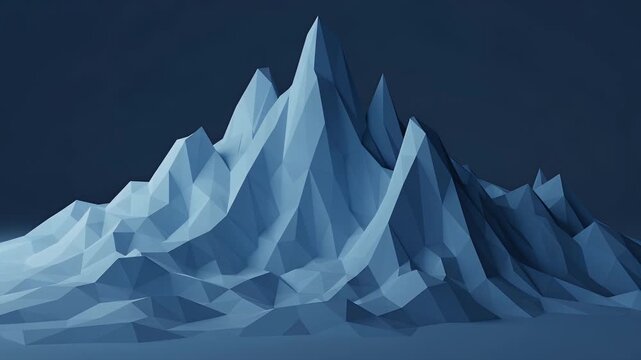 Geometric Low Poly Mountain Landscape in Muted Blue Tones Pixelated Style
