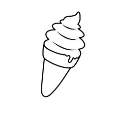 Outline Pink Ice Cream Cone Cartoon Illustration