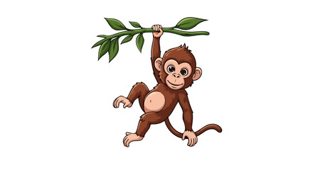 Fototapeta premium adorable monkey hanging from branch perfect for kids books and jungle themes