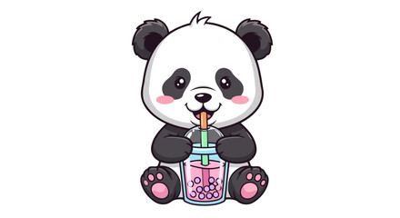 Naklejka premium adorable panda enjoying boba tea perfect for kids brands