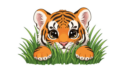 adorable tiger cub peeking from grass perfect for childrens books