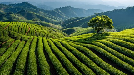 Fototapeta premium Scenic view of green tea plantations