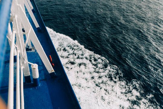  Ferry railing with waves in the sea below