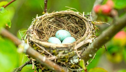 Obraz premium Bird nest with eggs in tree