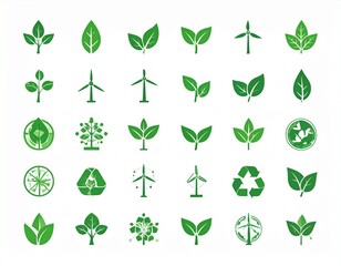 Obraz premium Eco-friendly icons with green leaves, sustainability theme