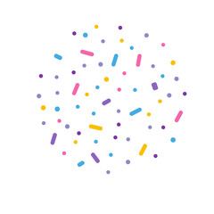 Fun and colorful round confetti dots, perfect for party invitations, celebration cards, and festive graphic elements.