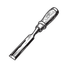 Obraz premium Hand drawn illustration of a woodworking chisel tool isolated on white background
