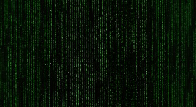 Cascading Green Digital Rain of Code on Black Background