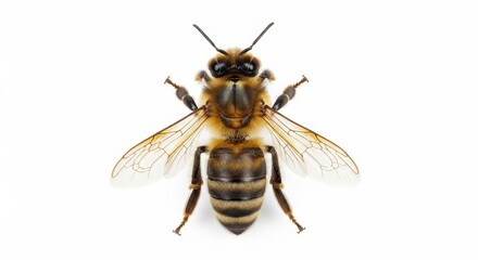 Honeybee isolated on white background, top view