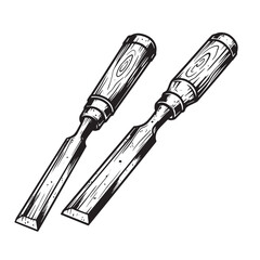 Fototapeta premium Two detailed black and white wood chisels woodworking tools design illustration