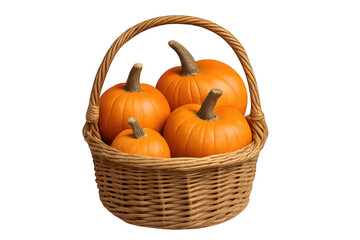 Obraz premium Wicker basket overflowing with fresh pumpkins on transparent background