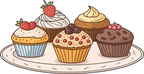 Muffin illustration vector design in white background, Muffin logo and icon design, Muffins vector design 